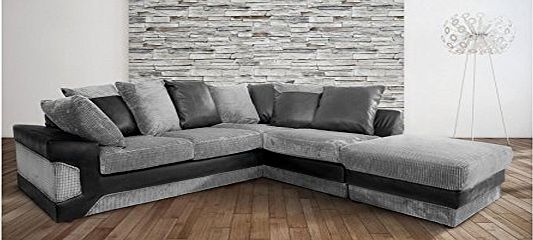 Abakus Direct Dino Corner Sofa In Black amp; Grey With a Large Footstool [Black Right]